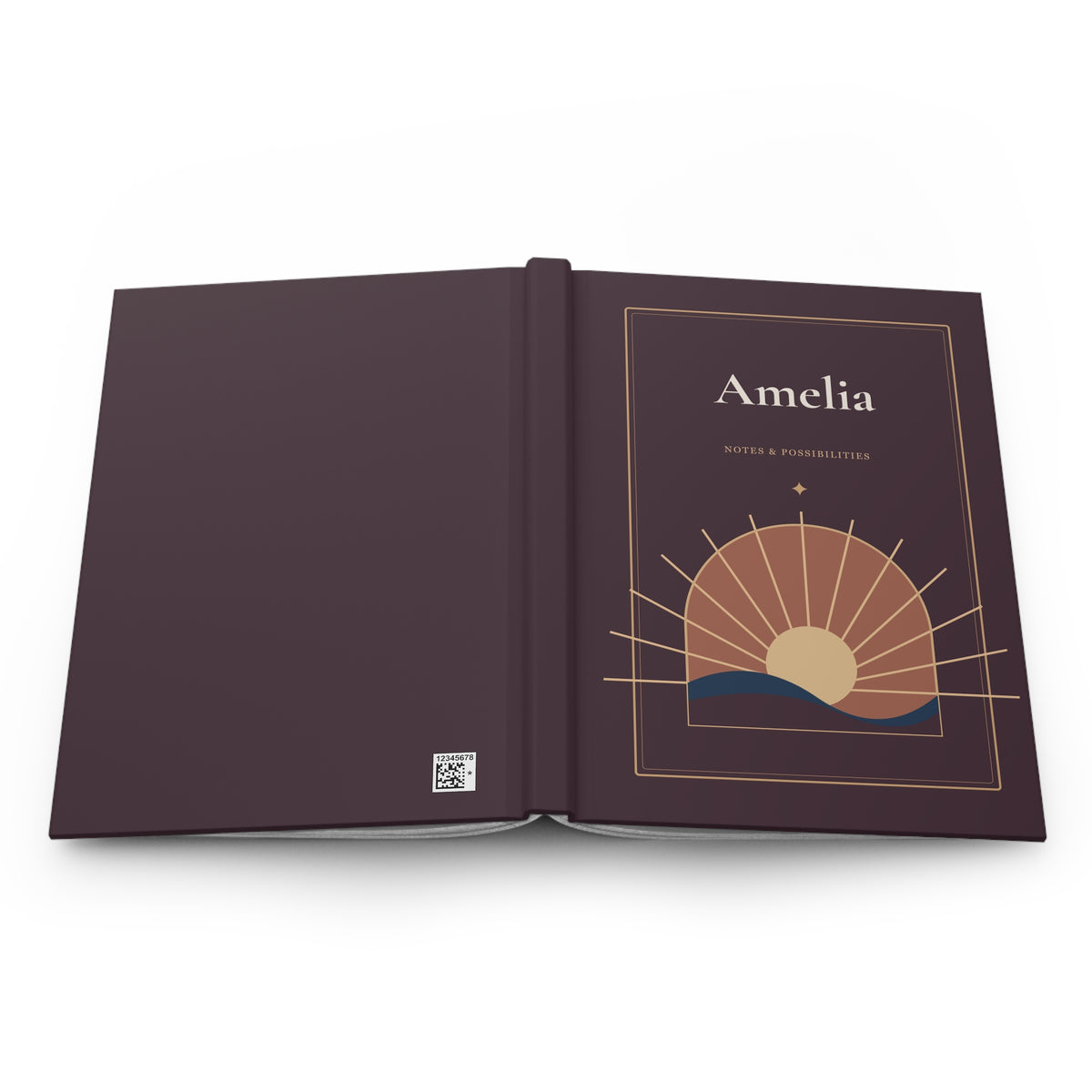 Personalized Hardcover Notebook, Art Deco Horizon Name Journal, Lined Gift for Writers