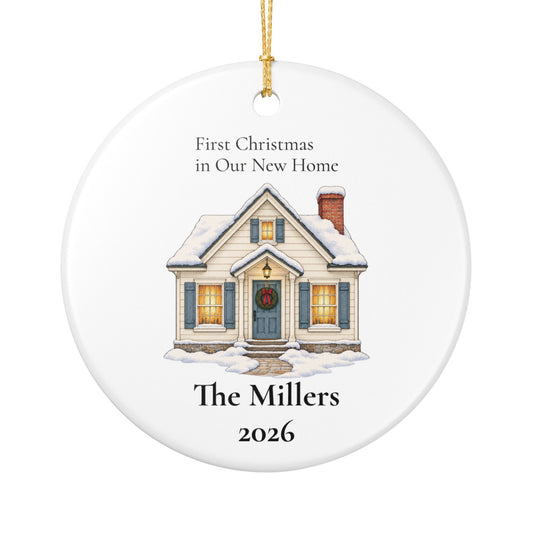 Personalized First Home Christmas Ornament 2026, Snowy House Ceramic Keepsake, New Homeowner Gift